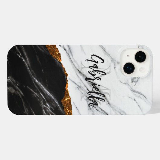 Zwarte en witte marmer iPhone hoesje (Achterkant horizontaal)