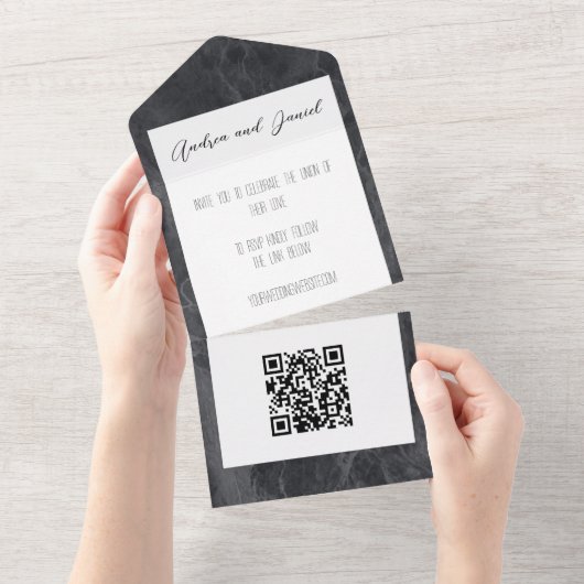 Zwarte en witte marmer-kalligrafie all in one uitnodiging (Afscheurbaar)