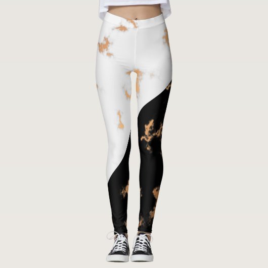 Zwarte en witte marmer leggings (Voorkant)