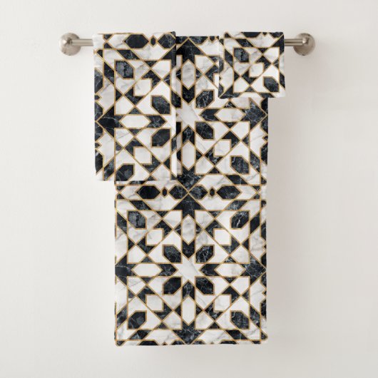 Zwarte en witte marmer Marokkaanse mozaïek Bad Handdoek (Insitu)