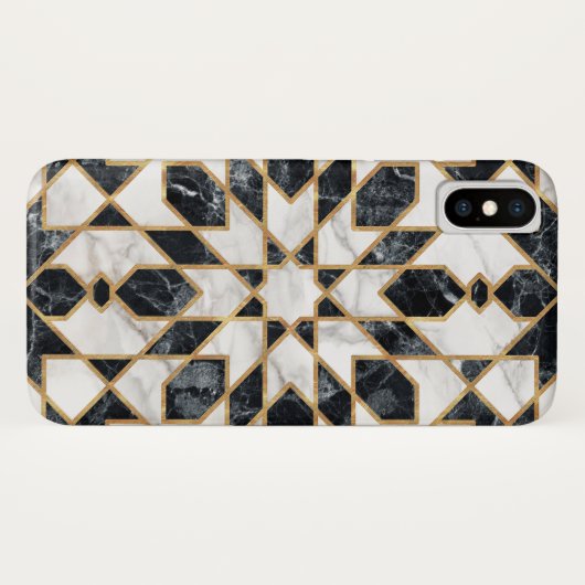 Zwarte en witte marmer Marokkaanse mozaïek Case-Mate iPhone Case (Achterkant (horizontaal))