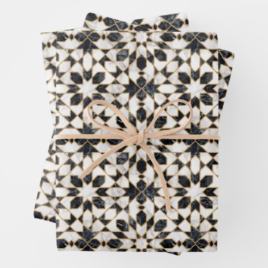 Zwarte en witte marmer Marokkaanse mozaïek Inpakpapier Vel (In situ)