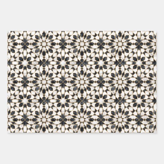 Zwarte en witte marmer Marokkaanse mozaïek Inpakpapier Vel (Voorkant)