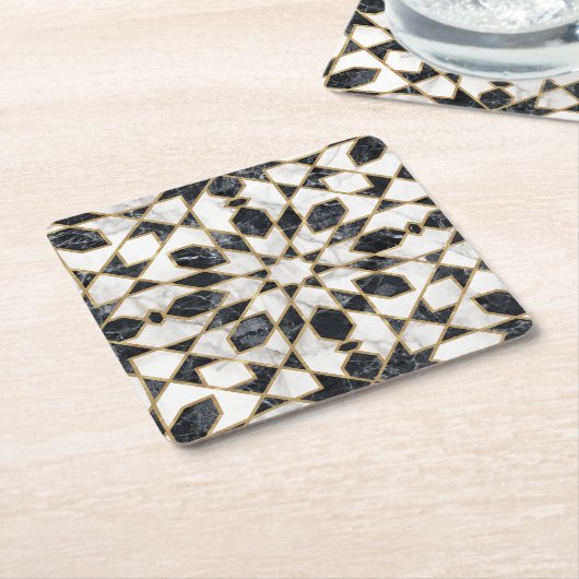 Zwarte en witte marmer Marokkaanse mozaïek Kartonnen Onderzetters (Schuin)