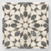 Zwarte en witte marmer Marokkaanse mozaïek Stenen Onderzetter (Voorkant)