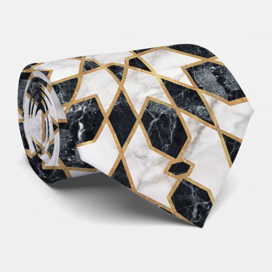 Zwarte en witte marmer Marokkaanse mozaïek Stropdas (Opgerold)