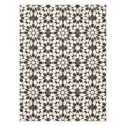 Zwarte en witte marmer Marokkaanse mozaïek Tafelkleed (Voorkant)