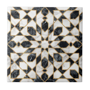 Zwarte en witte marmer Marokkaanse mozaïek   Tegeltje