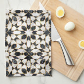 Zwarte en witte marmer Marokkaanse mozaïek Theedoek (Quarter Fold)