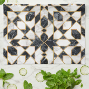 Zwarte en witte marmer Marokkaanse mozaïek Theedoek