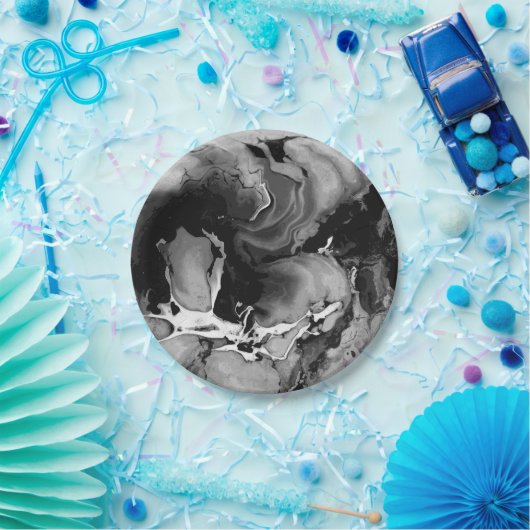 Zwarte en witte marmer papieren bordje (Feest)