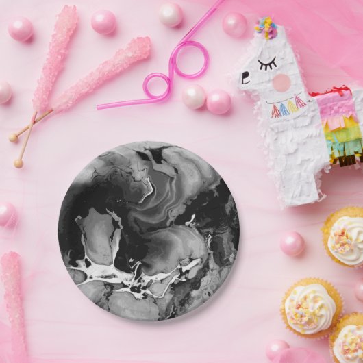 Zwarte en witte marmer papieren bordje (Feest)