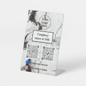 Zwarte en witte marmer reclamebord met voetstuk (Voorkant)