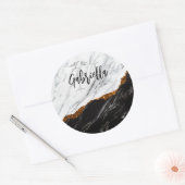 Zwarte en witte marmer ronde sticker (Envelop)
