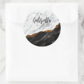 Zwarte en witte marmer ronde sticker (Tas)