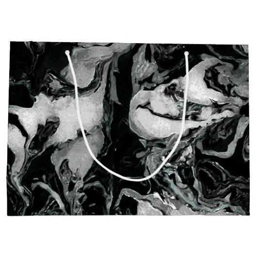 Zwarte en witte marmer textuur Vloeibare verfkunst Large Cadeautasje (Achterkant)