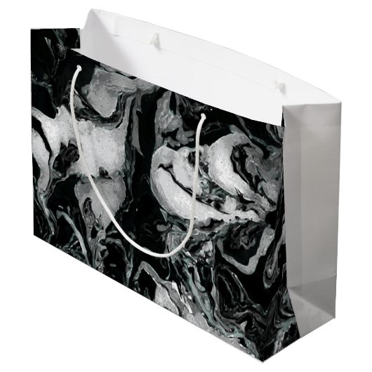 Zwarte en witte marmer textuur Vloeibare verfkunst Large Cadeautasje (Achterkant Gekanteld)