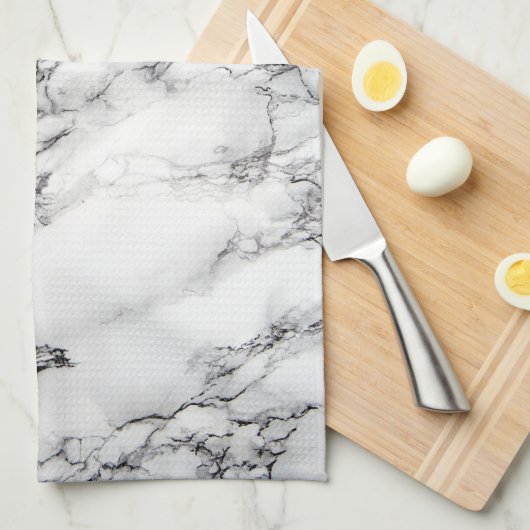 zwarte en witte marmer theedoek (Quarter Fold)