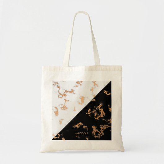 Zwarte en witte marmer tote bag (Voorkant)