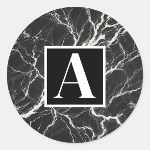 Zwarte en witte marmerlook glamour ronde sticker
