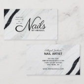 Zwarte en witte marmernagels op naam visitekaartje (Voorkant / Achterkant)