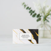 Zwarte en witte marmertextuur visitekaartje (Staand voorkant)