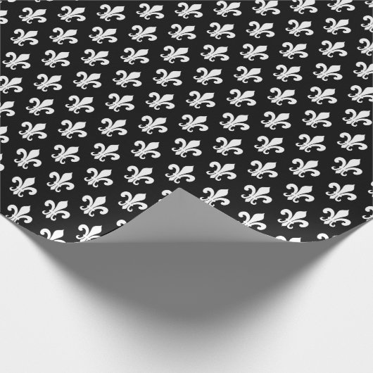 Zwarte en witte matte fleur de lis kerstmis cadeaupapier (Hoek)