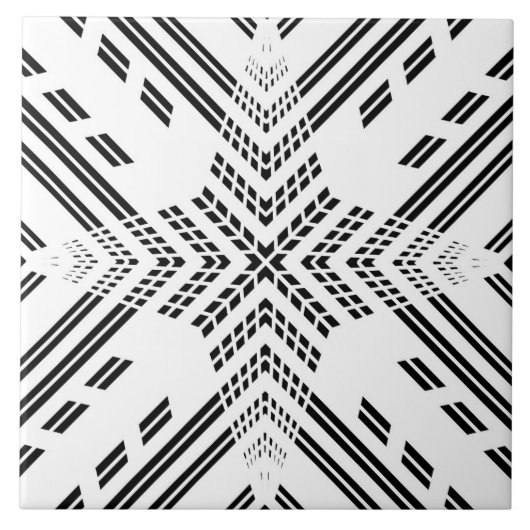Zwarte en witte meetkundige ster tegeltje (Voorkant)