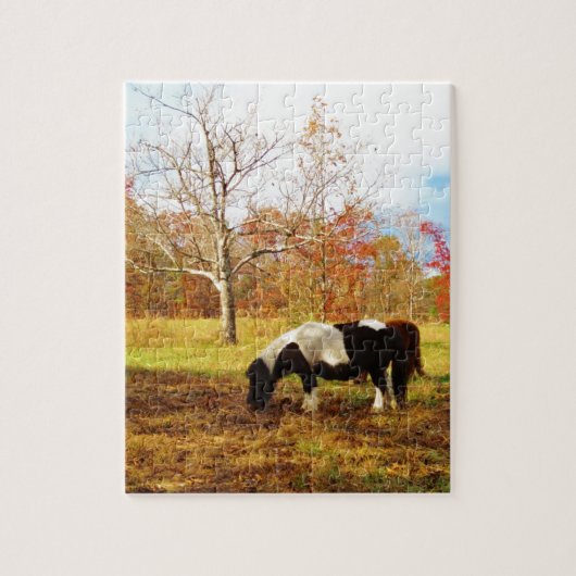 Zwarte en witte miniatuur Pony/paarden Legpuzzel (Verticaal)