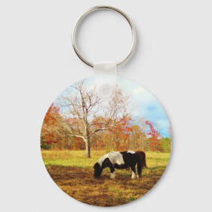 Zwarte en witte miniatuur Pony/paarden Sleutelhanger