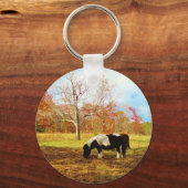 Zwarte en witte miniatuur Pony/paarden Sleutelhanger (Voorkant)