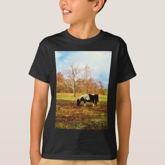 Zwarte en witte miniatuur Pony/paarden T-shirt (Voorkant)