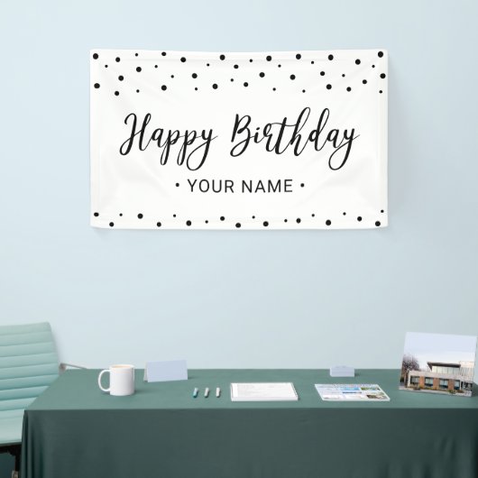 Zwarte en Witte minieme Happy Birthday-feestbanner Spandoek (Beurs)
