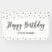 Zwarte en Witte minieme Happy Birthday-feestbanner Spandoek (Horizontaal)