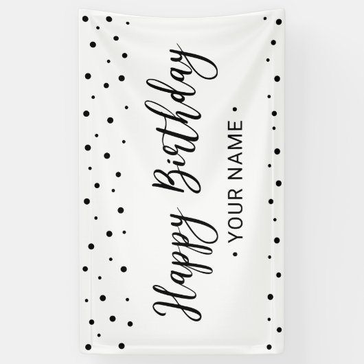 Zwarte en Witte minieme Happy Birthday-feestbanner Spandoek (Verticaal)