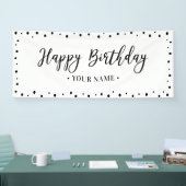 Zwarte en Witte minieme Happy Birthday-feestbanner Spandoek (Beurs)