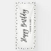 Zwarte en Witte minieme Happy Birthday-feestbanner Spandoek (Verticaal)