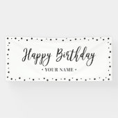 Zwarte en Witte minieme Happy Birthday-feestbanner Spandoek (Horizontaal)