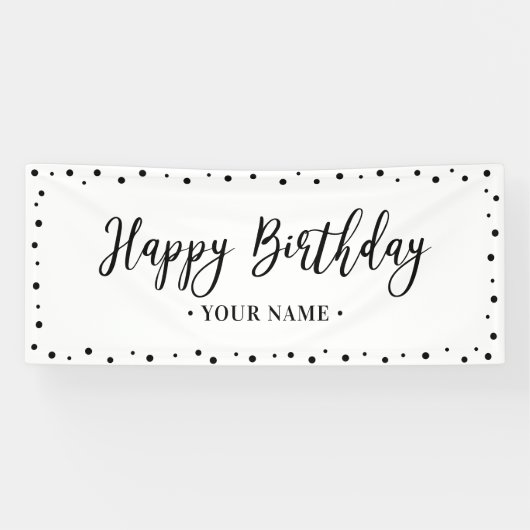 Zwarte en Witte minieme Happy Birthday-feestbanner Spandoek (Horizontaal)