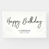 Zwarte en witte, minimale aangepaste, Happy Birthd Spandoek (Horizontaal)