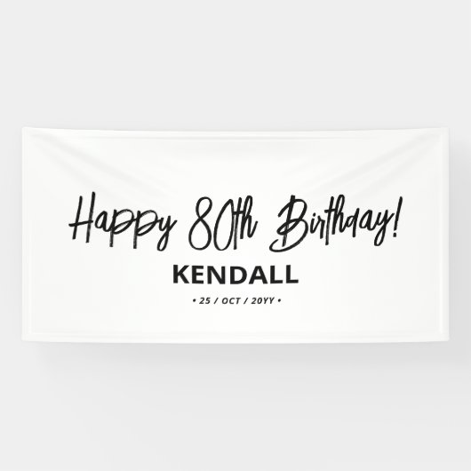 Zwarte en witte, minimale aangepaste, Happy Birthd Spandoek (Horizontaal)