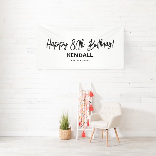 Zwarte en witte, minimale aangepaste, Happy Birthd Spandoek (Insitu)