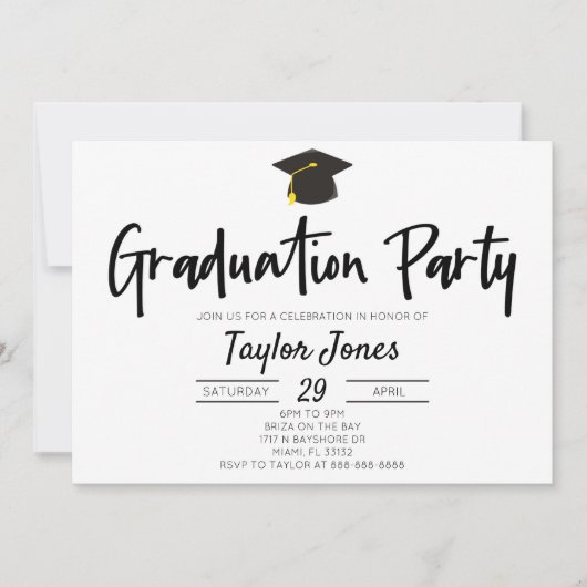 Zwarte en Witte Minimale Graduatie Partij Kaart (Voorkant)