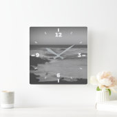 Zwarte en witte minimale monochrome kust vierkante klok (Huis)
