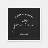 Zwarte en witte minimalistische Birthday - Aangepa Servet (Voorkant)