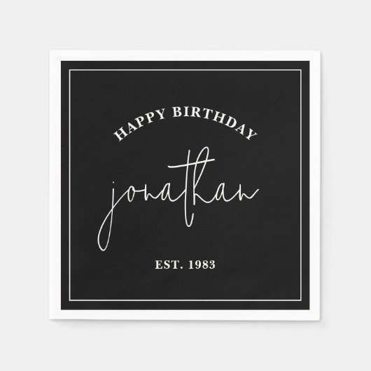 Zwarte en witte minimalistische Birthday - Aangepa Servet (Voorkant)