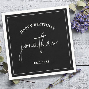 Zwarte en witte minimalistische Birthday - Aangepa Servet