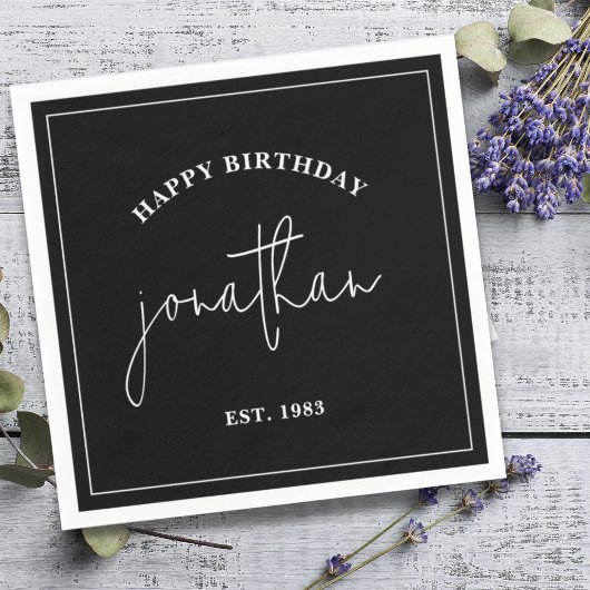 Zwarte en witte minimalistische Birthday - Aangepa Servet