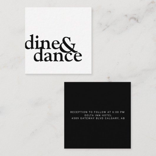 zwarte en witte minimalistische eenvoudige ontvang informatiekaartje (Voorkant / Achterkant)