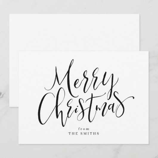 Zwarte en witte minimalistische kalligrafie Kerstm Feestdagenkaart (Voorkant / Achterkant)